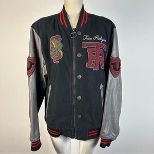 True Religion Men's Black and Gray Varsity Jacket M